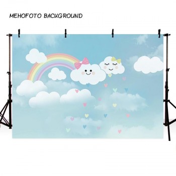 Photography Backdrop Balloon blue sky white cloud rainbow children baby shower birthday theme backdrop professional photo studio