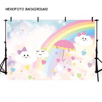 Photography Backdrop Balloon blue sky white cloud rainbow children baby shower birthday theme backdrop professional photo studio