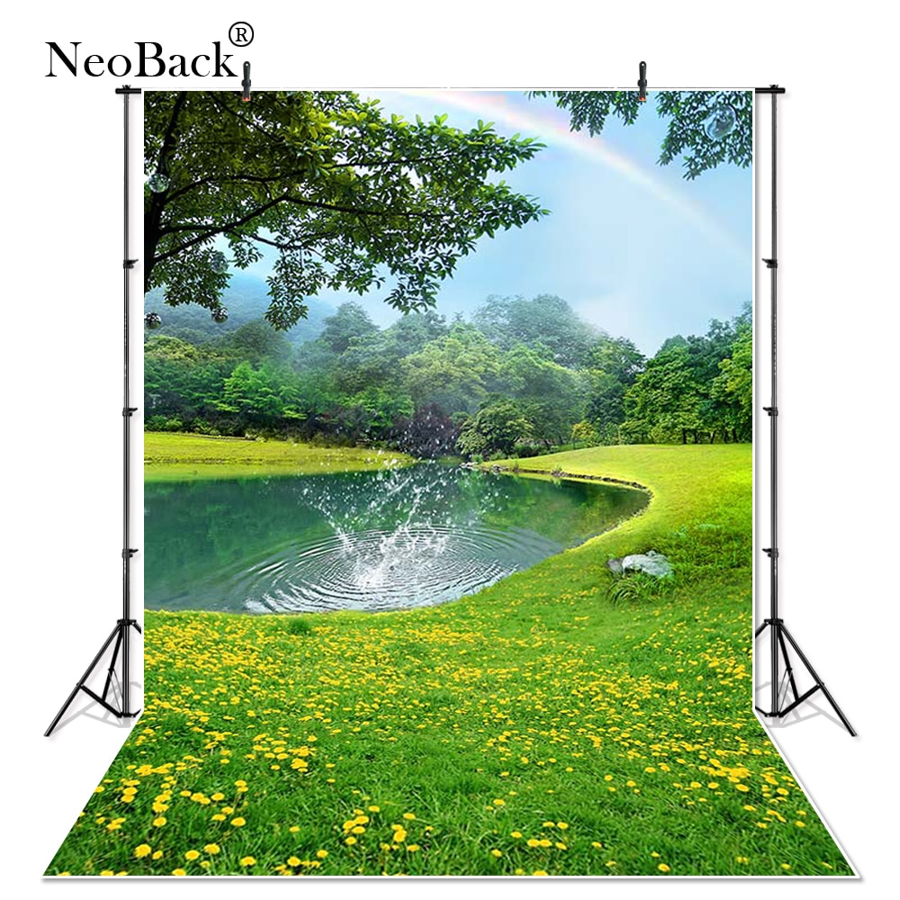 NeoBack Thin Vinyl Pond Scenic Garden Rainbow View studio children Photo background Printed Studio Photographic Backdrops A2583