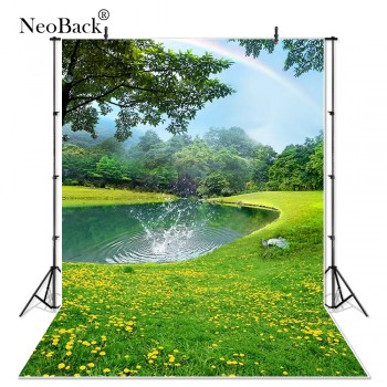 NeoBack Thin Vinyl Pond Scenic Garden Rainbow View studio children Photo background Printed Studio Photographic Backdrops A2583