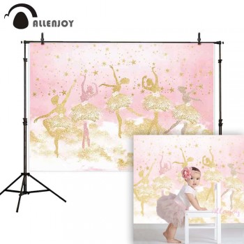 Allenjoy photography backdrop luxury ballet golden pink sky stars background photocall photo shoot props decoration printed