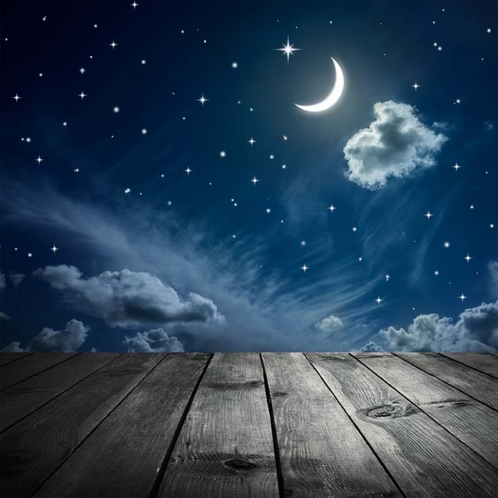 5X7ft Vinyl Photography Background moon and wooden floor Starry sky night scene Children Backdrops for photo studio F-2748