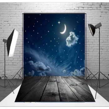 5X7ft Vinyl Photography Background moon and wooden floor Starry sky night scene Children Backdrops for photo studio F-2748