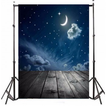 5X7ft Vinyl Photography Background moon and wooden floor Starry sky night scene Children Backdrops for photo studio F-2748