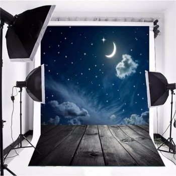 5X7ft Vinyl Photography Background moon and wooden floor Starry sky night scene Children Backdrops for photo studio F-2748