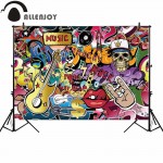 Allenjoy rock music photography backdrop graffiti guitar party background photocall photoshoot prop custom decor new