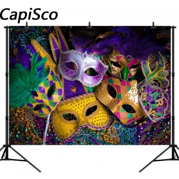 Capisco Carnival Mardi Gras Colorful Mask Poster Masquerade Seamless Vinyl Photography Backdrop Photo Background Studio Props