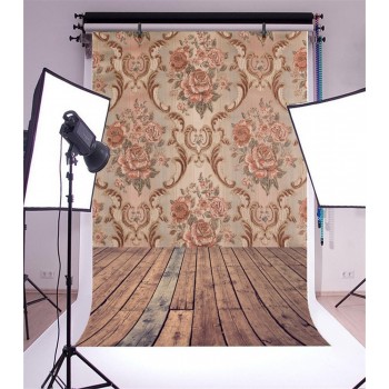 Laeacco Vintage Damask Pattern Wooden Floor Portrait Photography Backgrounds Customized Photographic Backdrops For Photo Studio