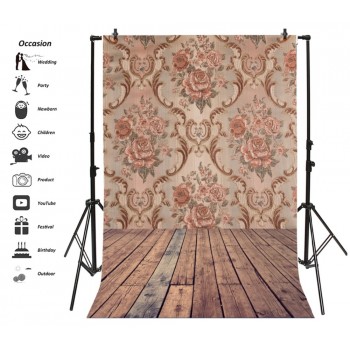 Laeacco Vintage Damask Pattern Wooden Floor Portrait Photography Backgrounds Customized Photographic Backdrops For Photo Studio