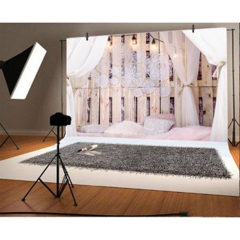 Laeacco Boudoir Bed Wooden Board Pillow Curtain Pendant Photography Background Customized Photographic Backdrop For Photo Studio