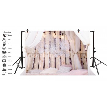 Laeacco Boudoir Bed Wooden Board Pillow Curtain Pendant Photography Background Customized Photographic Backdrop For Photo Studio