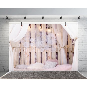 Laeacco Boudoir Bed Wooden Board Pillow Curtain Pendant Photography Background Customized Photographic Backdrop For Photo Studio