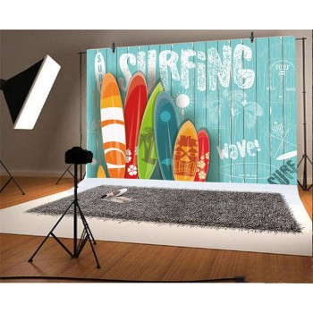 Laeacco Planks Wall Summer Surfing Colorful Surfboard Scene Baby Photographic Backgrounds Photography Backdrops For Photo Studio