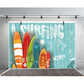 Laeacco Planks Wall Summer Surfing Colorful Surfboard Scene Baby Photographic Backgrounds Photography Backdrops For Photo Studio