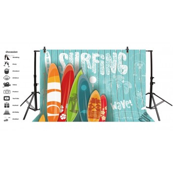 Laeacco Planks Wall Summer Surfing Colorful Surfboard Scene Baby Photographic Backgrounds Photography Backdrops For Photo Studio