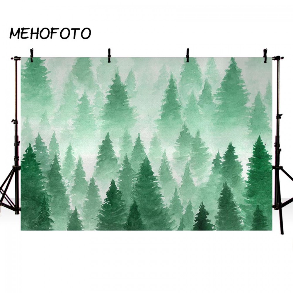 Watercolor Christmas Tree Backdrop Photography Green Forest Photo Background Baby Portrait Photobooth Decorations Banner