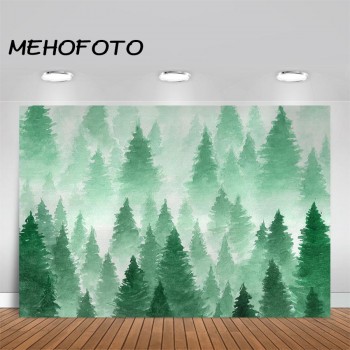 Watercolor Christmas Tree Backdrop Photography Green Forest Photo Background Baby Portrait Photobooth Decorations Banner