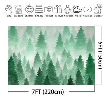 Watercolor Christmas Tree Backdrop Photography Green Forest Photo Background Baby Portrait Photobooth Decorations Banner