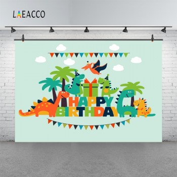 Laeacco Cartoon Jungle Dinosaur Party Baby Children Photography Backgrounds  Customized Photographic Backdrops For Photo Studio