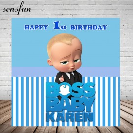 Sensfun Boss Baby Shower 1st Birthday Party Backdrop For Boys White And Blue Striped Theme Backgrounds For Photo Studio 7x5FT