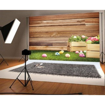 Laeacco Easter Photography Backgrounds Eggs Wooden Boards Grassland Scene Baby Children Photographic Backdrops For Photo Studio