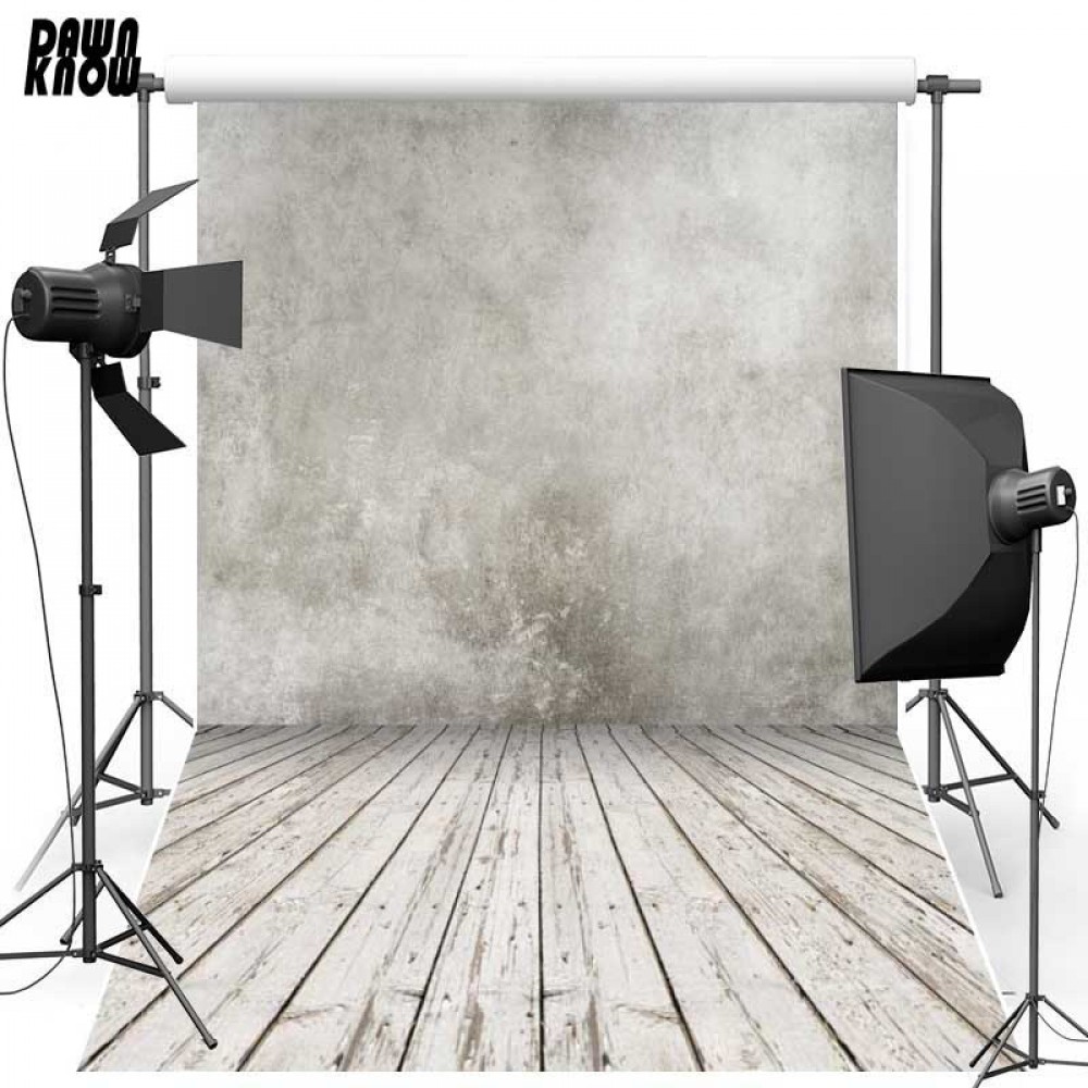 DAWNKNOW Vinyl Backdrops Vintage Concrete Light Grey Wall Polyester Wood Floor Photography Background For Photo Studio F716