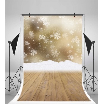 Laeacco Winter New Year Snowflake Snow Wooden Floor Photography Backgrounds Customized Photographic Backdrops For Photo Studio