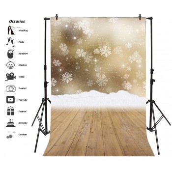 Laeacco Winter New Year Snowflake Snow Wooden Floor Photography Backgrounds Customized Photographic Backdrops For Photo Studio
