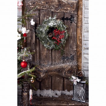 Allenjoy background for photo studio christmas wood door wreath red berries backdrop professional photocall printed