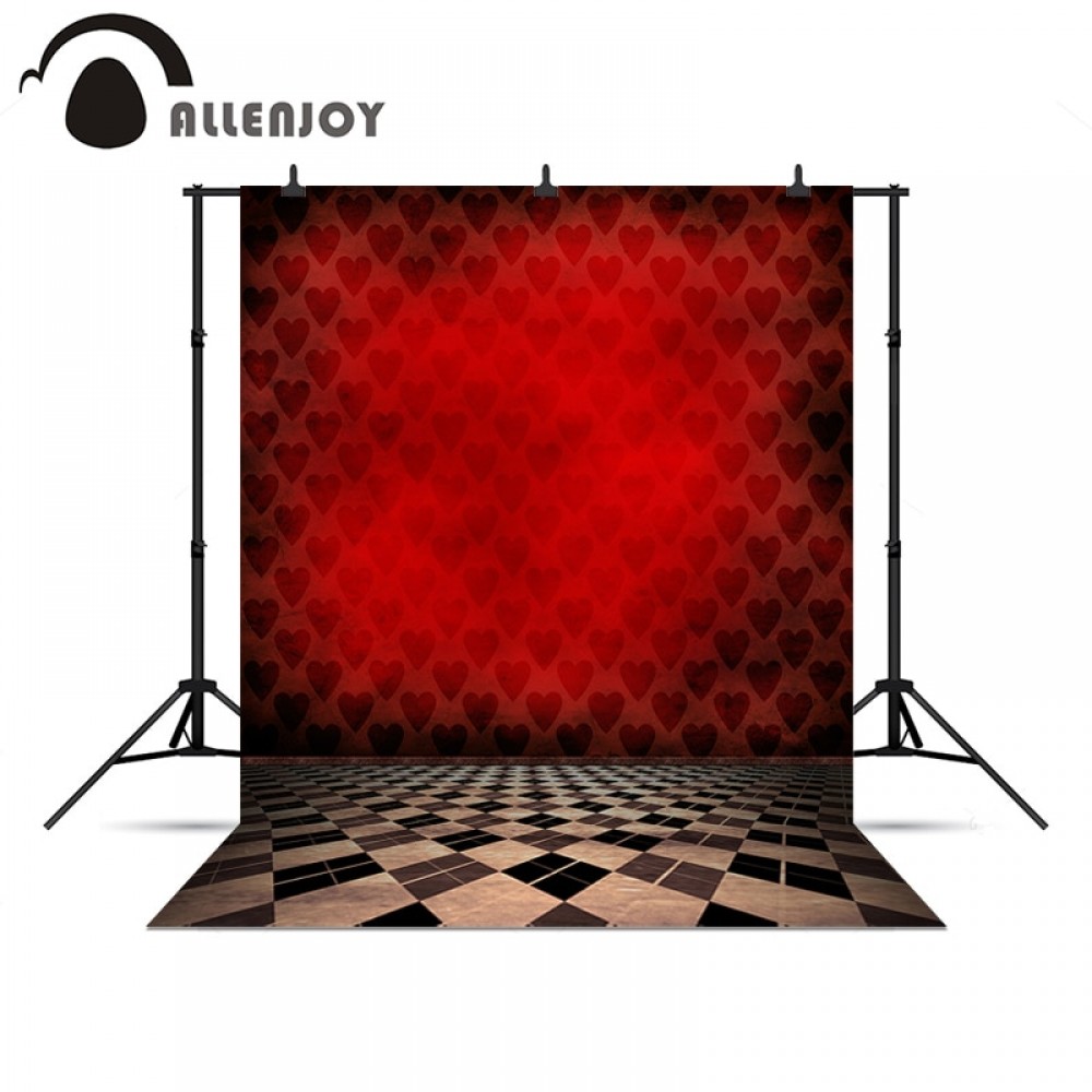 Allenjoy photography backdrops Red hearts poker plaid floor vintage backgrounds for photo studio new Year