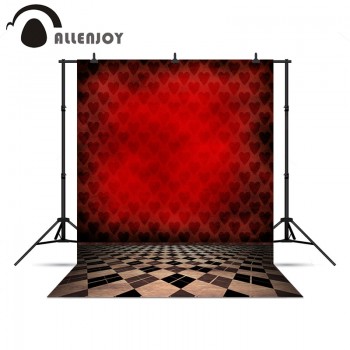 Allenjoy photography backdrops Red hearts poker plaid floor vintage backgrounds for photo studio new Year