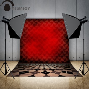 Allenjoy photography backdrops Red hearts poker plaid floor vintage backgrounds for photo studio new Year
