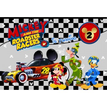 Sensfun Roadster Racers Mickey Photography Backdrop For Boys Black Grey Buffalo Plaid Children Birthday Party Backgrounds Vinyl