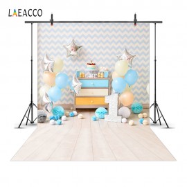 Laeacco Chevrons Wall Balloons 1st Birthday Cake Baby Photography Backgrounds Customized Photographic Backdrops For Photo Studio