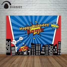 Allenjoy new photography backdrop city buildings cartoon superhero birthday children background photocall for photography vinyl