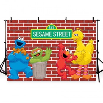 MEHOFOTO  7x5ft Elmo World Bricks red Wall Sesame Street Birthday Party Custom Photography Studio Background Backdrop