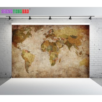 SHENGYONGBAO Art Cloth Digital Printed Backdrops for Photography  World map wall theme Photo Studio Background SJD-2007
