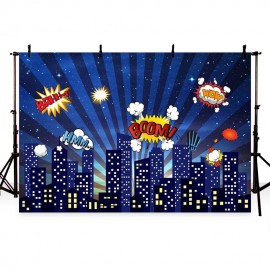 Photography background blue superhero building cartoon boom for boy birthday backdrop photocall Backdrops For Photo Studio