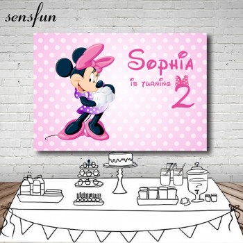 Sensfun Cute Minnie Baby Shower Birthday Party Backdrop For Girls Pink Theme White Polka Dots Cartoon Backgrounds Vinyl 7x5FT