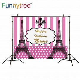 Funnytree background for photo studio Paris Eiffel Tower birthday party stripes dot photography backdrop photobooth photocall
