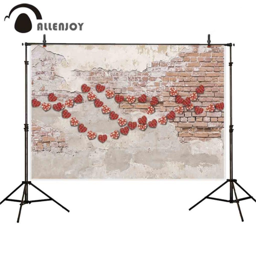 Allenjoy photography background red heart grungy brick wall backdrop photocall photobooth photo studio shoot prop fabric