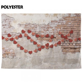Allenjoy photography background red heart grungy brick wall backdrop photocall photobooth photo studio shoot prop fabric