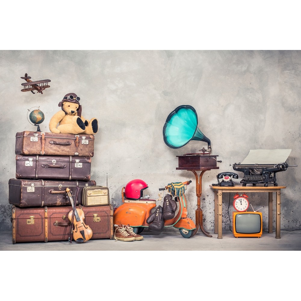 Grey Baby Birthday photo Backdrops for Photography background vintage Retro Suitcase newborn Photography Props studio Xt-7358