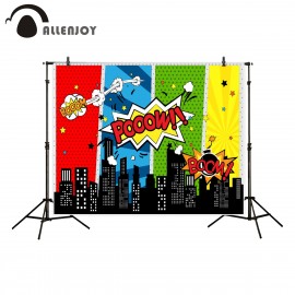 Allenjoy backdrop for photo studio superhero building kid colorful party celebrate photography background professional