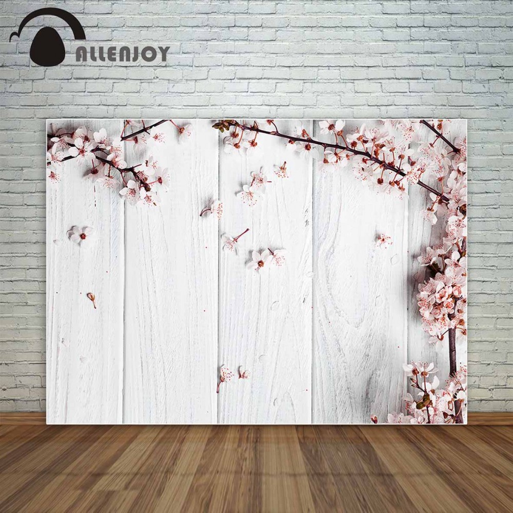 Allenjoy pink flowers spring on white wooden board photo background fund background vinyl photography studio funds fund