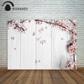 Allenjoy pink flowers spring on white wooden board photo background fund background vinyl photography studio funds fund