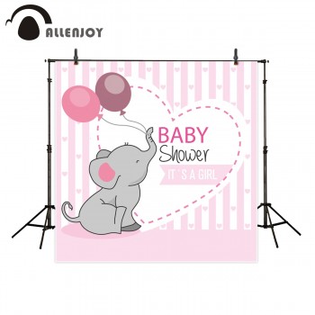 Allenjoy backdrop for photographic studio pink stripes baby shower girl elephant balloons background original design photocall