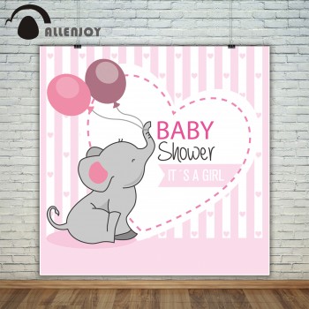 Allenjoy backdrop for photographic studio pink stripes baby shower girl elephant balloons background original design photocall