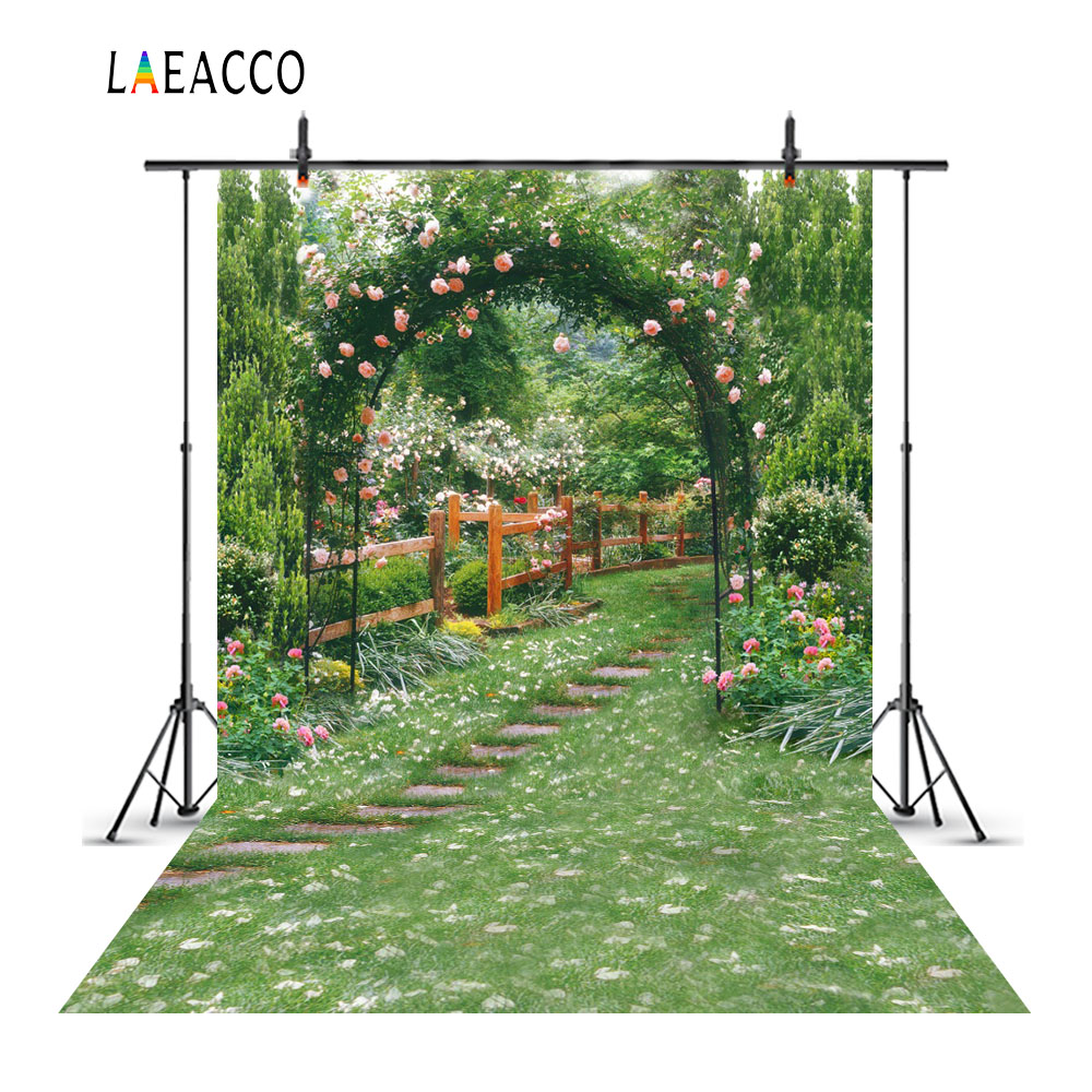 Laeacco Garden Green Flowers Vines Arch Gate Scenic Photography Backgrounds Customized Photographic Backdrops For Photo Studio