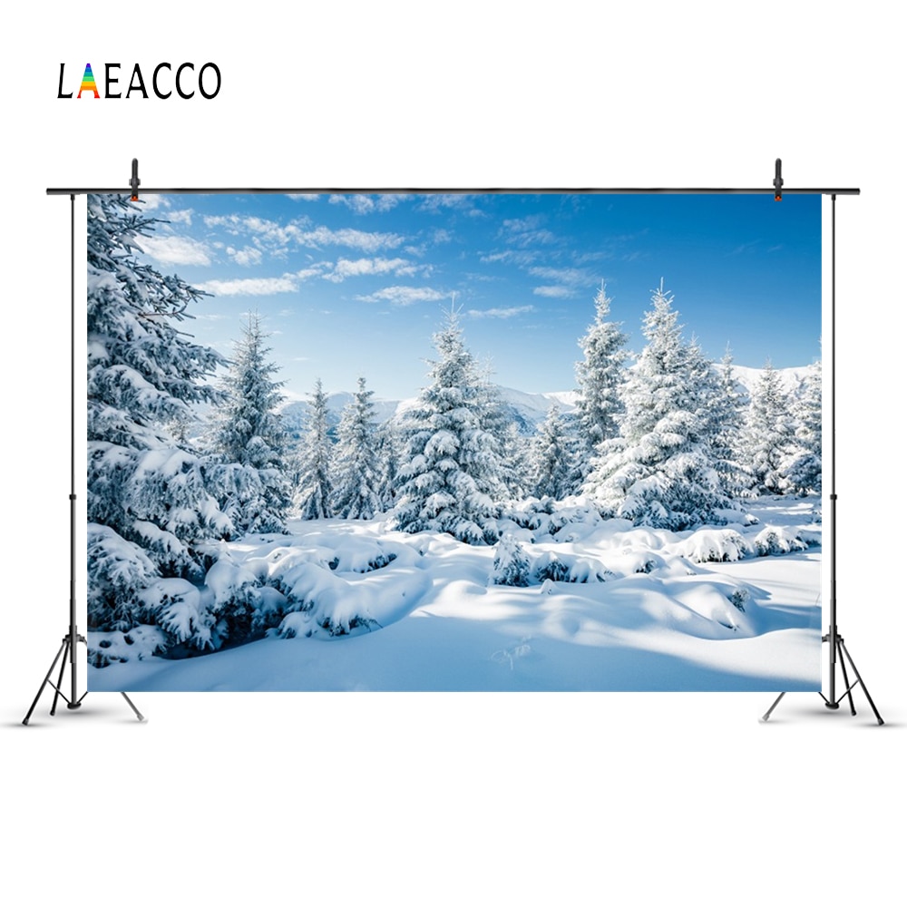 Laeacco Winter Snow Storm Forest Scenery Party Baby Photography Backgrounds Customized Photographic Backdrops For Photo Studio